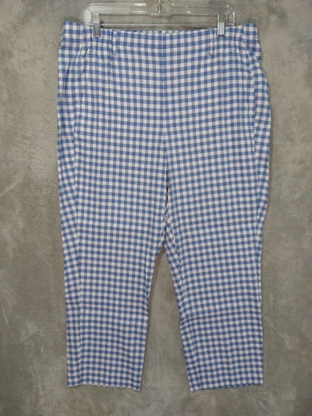 J Jill Pants Womens Large Blue Plaid Linen Blend Stretch Beachy Coastal Crop